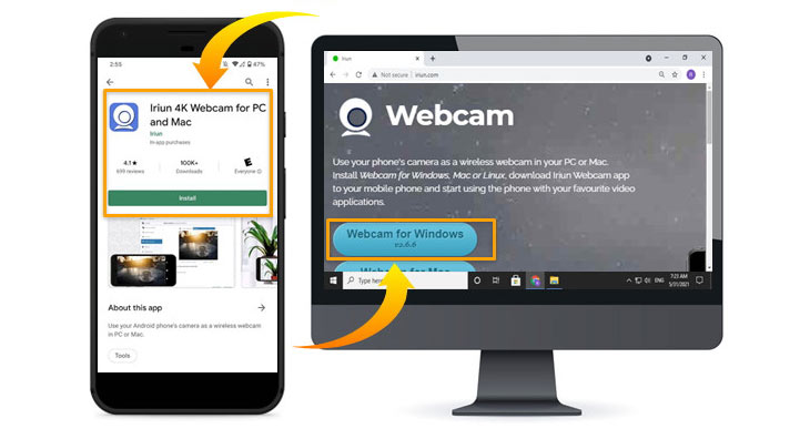 how to connect iriun webcam to pc