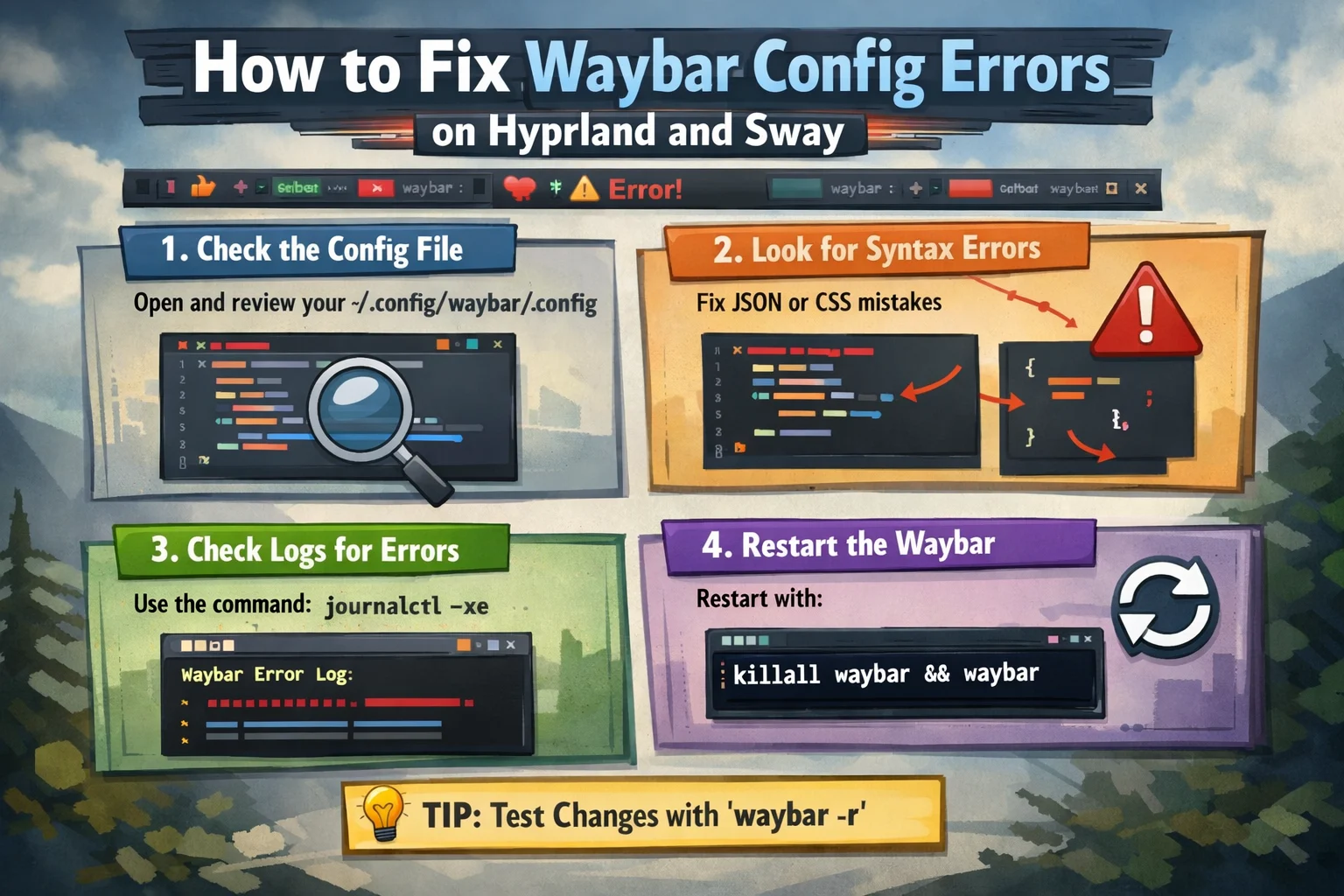 how to fix waybar config errors on hyprland and sway