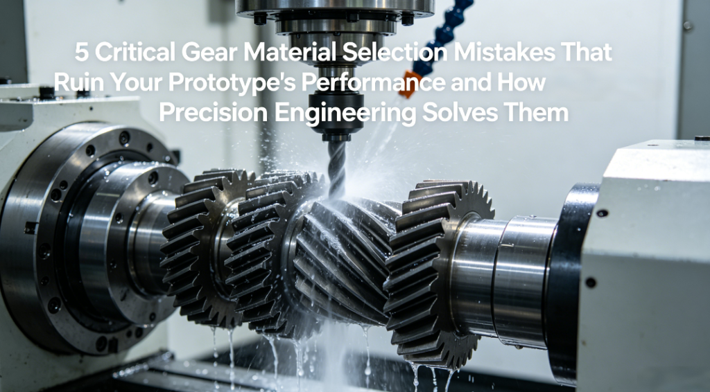  A hyper-realistic close-up photo of a precision CNC gear hobbing machine cutting a case-hardened alloy steel helical gear in a modern workshop, with the article title overlaid.
